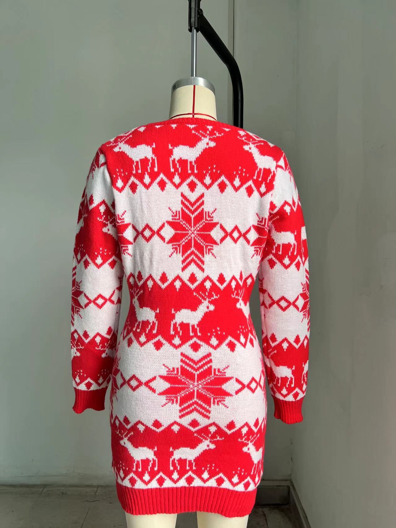 Women's Elk Snowflake Brocade Sweater Female Dress